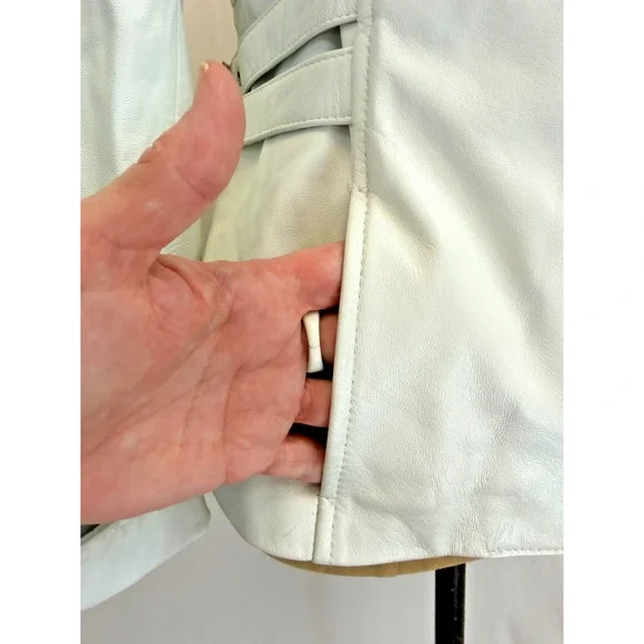 Premium Peruzzi White Leather Moto Jacket Womens Medium #1-0163 Italy - Picture 11 of 16